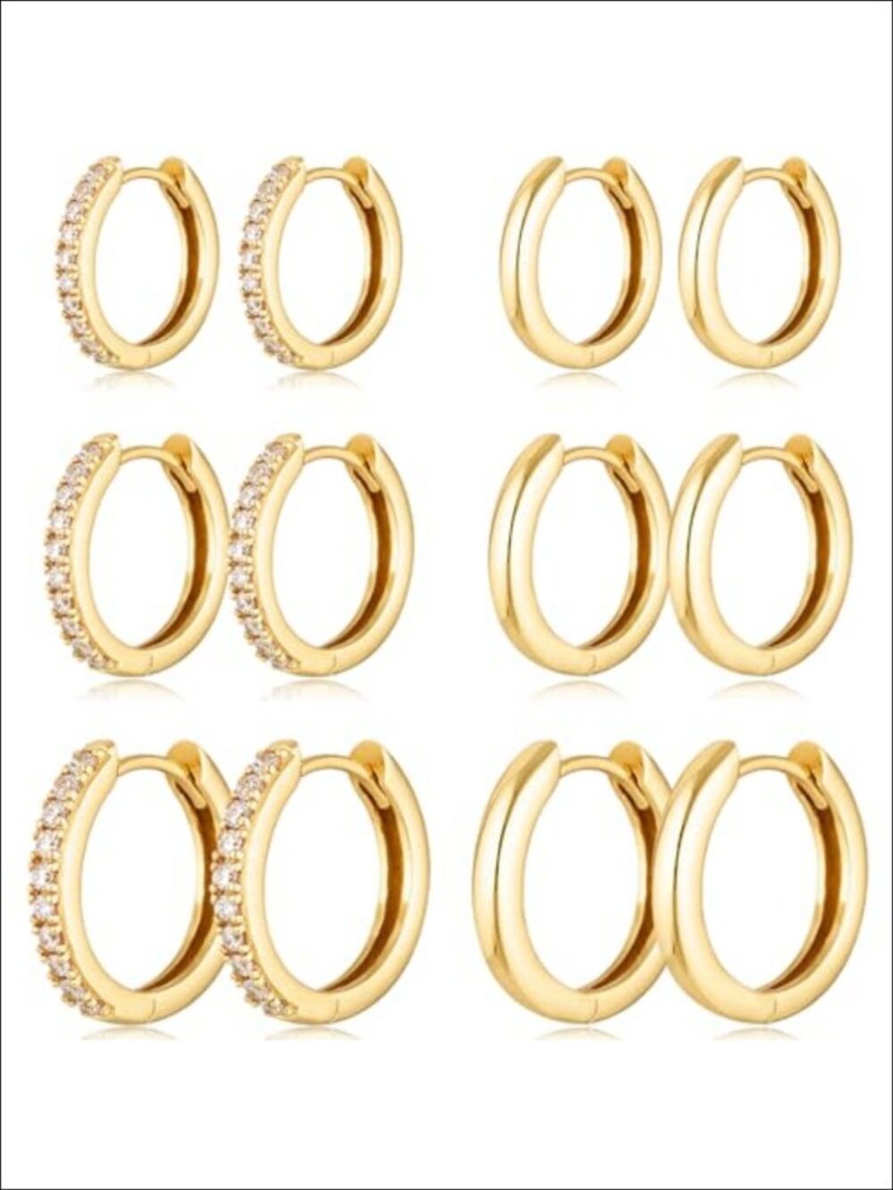 Gold Plated Hoop Earrings Set Hypoallergenic Cubic Zirconia Huggie Hoops